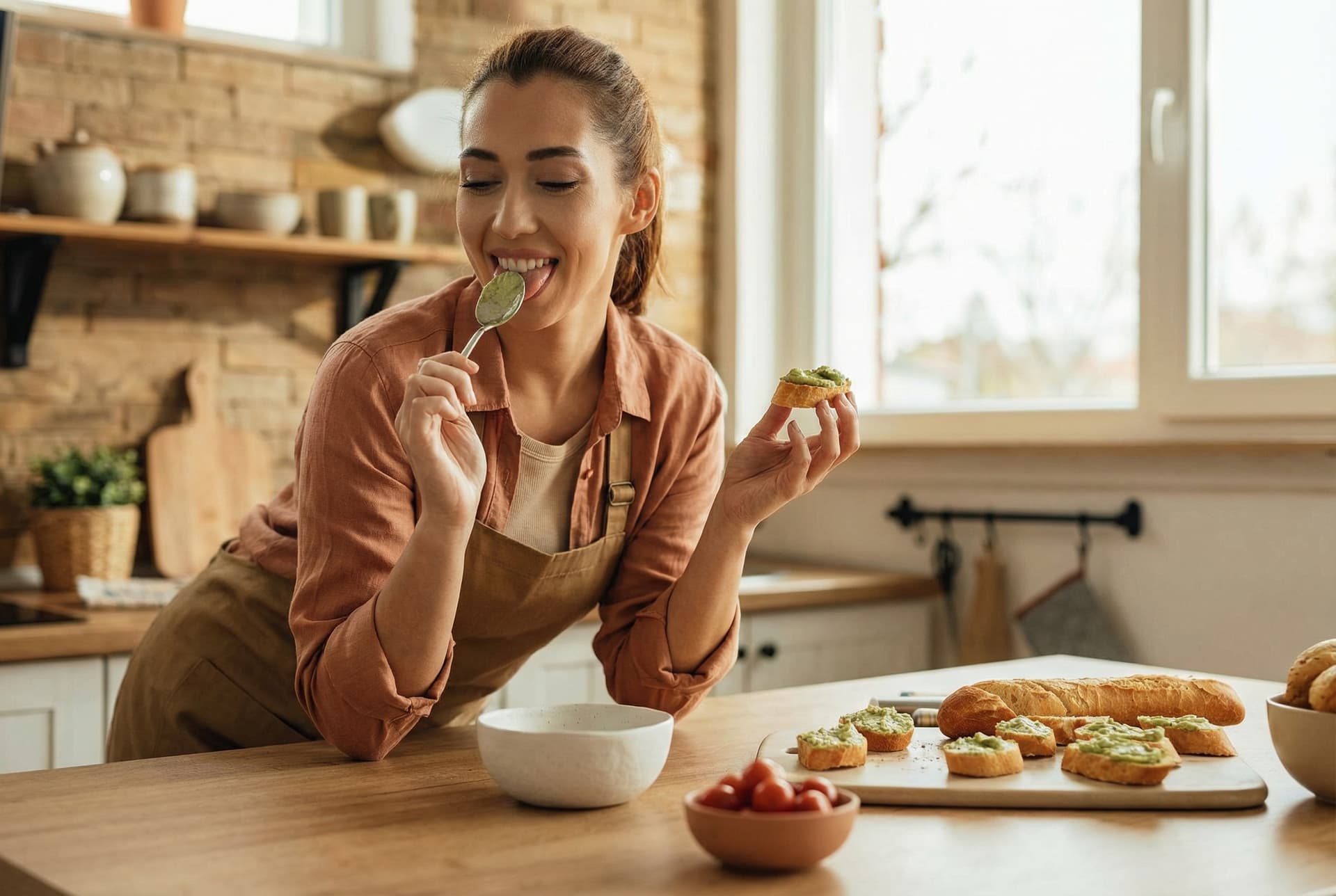 Portrait smile and recipe with woman cooking in kitchen of home for diet health or nutrition Food equipment and ingredients with happy young person in apartment for afternoon meal preparation